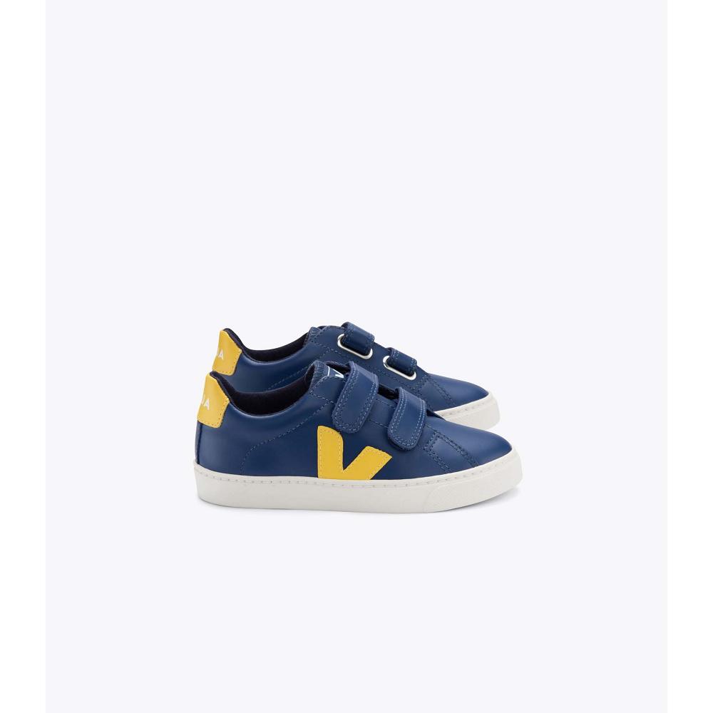 Veja ESPLAR LEATHER Kids\' Sneakers Navy/Yellow | CA 813YXF